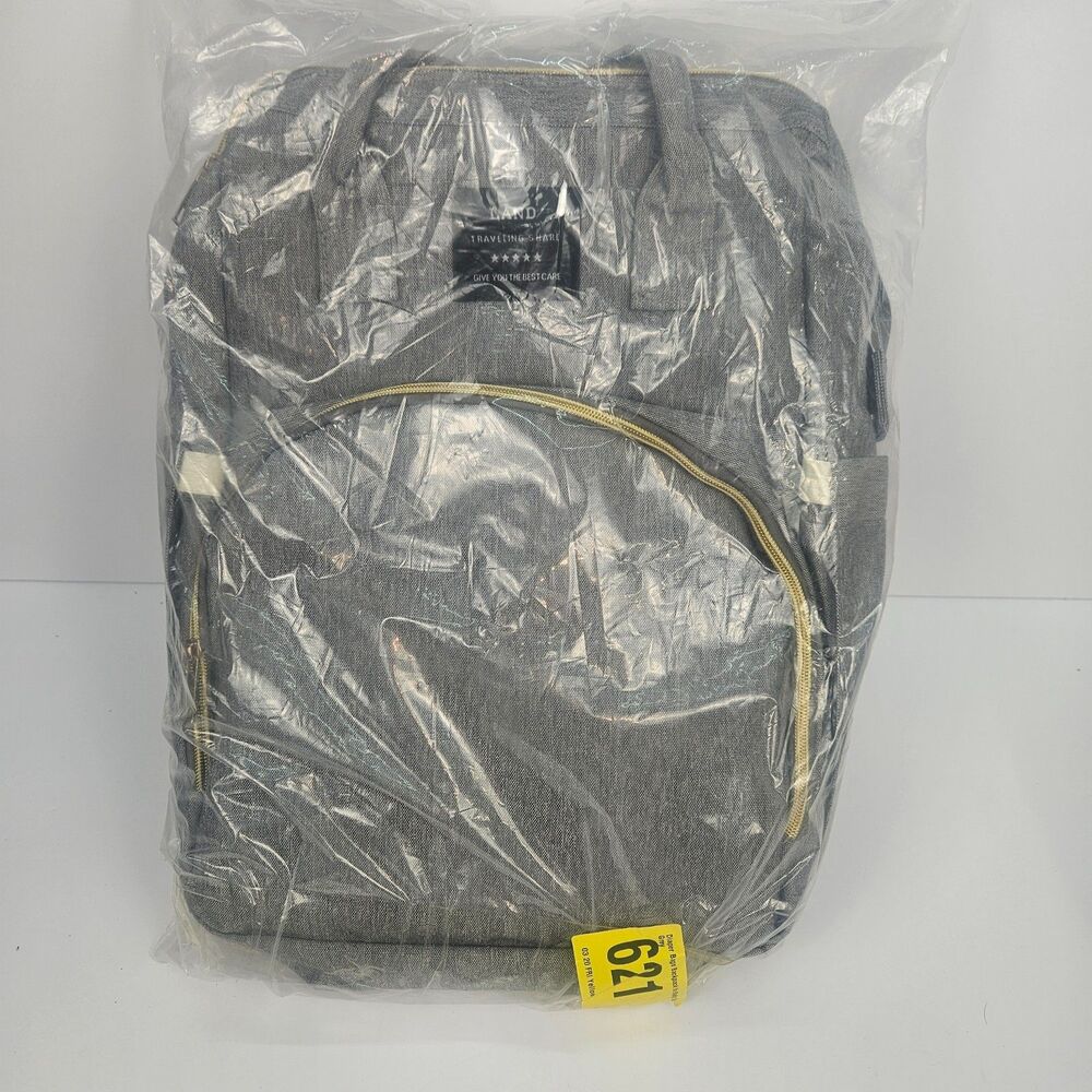 Land Backpack Diaper Bag Unisex Gray Multi Compartments Travel Canvas Tote